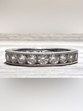 Designer Signed Hidalgo Sterling Silver Cubic Zirconia Eternity Ring, Size 6